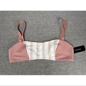 Tavik Vivien Bikini Top Womens Medium White Tapioca Strip Stretch Beach Swimwear